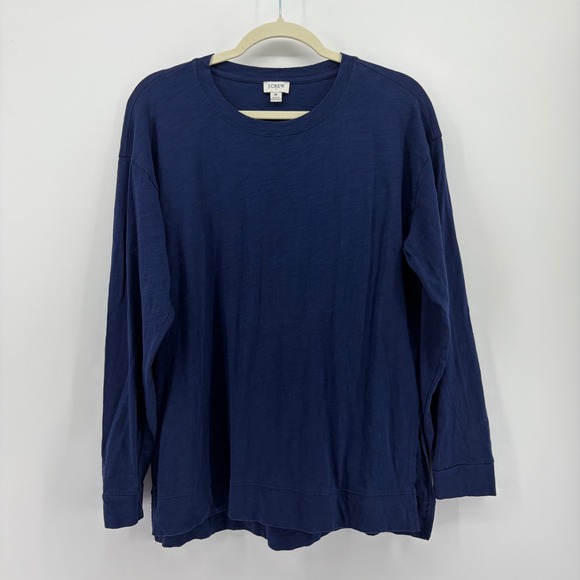 J.Crew Tops - J.Crew Womens Medium Navy Blue Long Sleeve Slub Cotton Relaxed Crew Neck Tee
